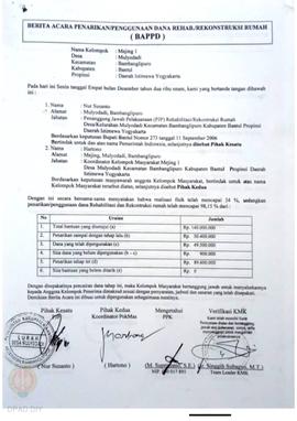 Berita Acara Penarikan/Penggunaan Dana Rehabilitasi/Rekonstruksi Rumah (BAPPD) Rusak Sedang, Nama...