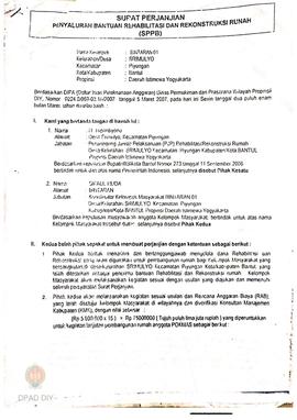 Surat Perjanjian Penyaluran Bantuan Rehabilitasi dan Rekonstruksi Rumah (SPPB) Rusak Berat, Nama ...