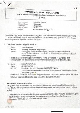 Amandemen  Surat Perjanjian Penyaluran Bantuan Rehabilitasi dan Rekonstruksi Rumah (SPPB),  Nama ...