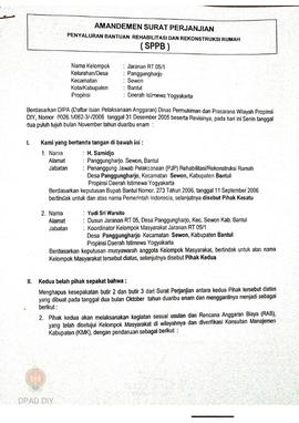 Amandemen dan Surat Perjanjian Penyaluran Bantuan Rehabilitasi dan Rekonstruksi Rumah (SPPB),  Na...