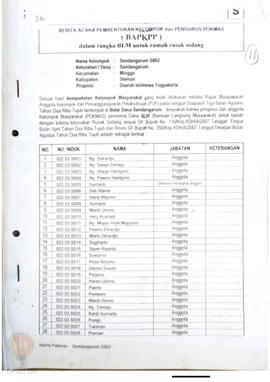 Berita Acara Pembentukan Kelompok dan Pengurus Pokmas (BAPKPP) dalam Rangka BLM untuk Rumah Rusak...