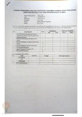 lembar Pengendalian dan Verifikasi Dokumen Administrasi Pencairan Bantuan Rehabilitasi dan Rekons...
