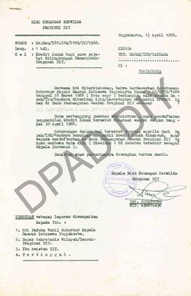 Surat dari Kepala  Biro Keuangan Setwilda Provinsi DIY Drs. Sumartono kepada Drs. Arifin Ilyas te...