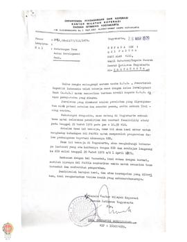 Surat Kakanwil. Koperasi DIY kepada Sri Paduka Paku Alam VIII tentang kunjungan Team Asian Develo...