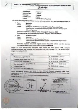 Berita Acara Penarikan/Penggunaan Dana Rehabilitasi/Rekonstruksi Rumah (BAPPD) Rusak Berat, Nama ...