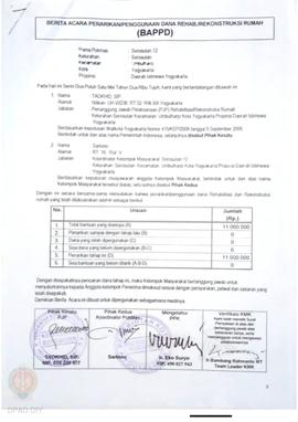 Berita Acara Penarikan/Penggunaan Dana Rehabilitasi/Rekonstruksi Rumah (BAPPD) Rusak Sedang, Nama...