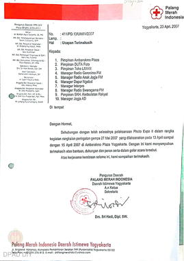 Surat-surat ucapan terimakasih atas bantuan yang telah diterima saat gempa dan pasca gempa kepada...