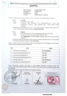 Berita Acara Penarikan/Penggunaan Dana Rehabilitasi/Rekonstruksi Rumah (BAPPD) Rusak Ringan, Nama...