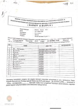 Berita Acara Pembentukan Kelompok dan Pengurus Pokmas dan Penetapan Prioritas Usulan Kegiatan Reh...