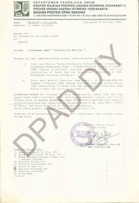 Surat dari Kanwil Dep PU Propinsi DIY bagian proyek Opak Serang kepada  PT Hyundi  - PT Duta Grah...