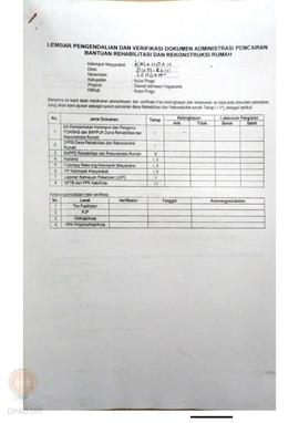 lembar Pengendalian dan Verifikasi Dokumen Administrasi Pencairan Bantuan Rehabilitasi dan Rekons...