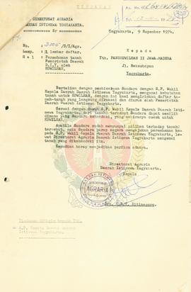 daftar tanah yang langsung dikuasai oleh Pemerintah Prop. DIY sehubungan dengan rencana permintaa...