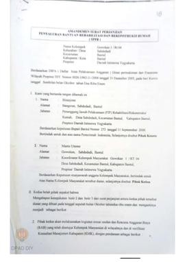 Amandemen Surat Perjanjian Penyaluran Bantuan Rehabilitasi dan Rekonstruksi Rumah (SPPB), Nama Ke...