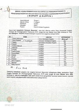 Berita Acara Pembentukan Kelompok dan Pengurus Kelompok Masyarakat dan Penetapan Prioritas Usulan...