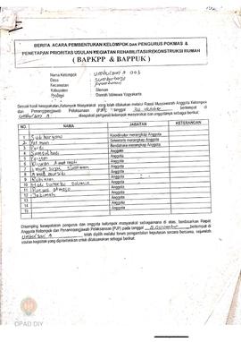 Berita Acara Pembentukan Kelompok dan Pengurus Pokmas dan Penetapan Prioritas Usulan Kegiatan Reh...
