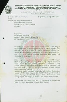 Surat dari Kepala BP-7 Pemerintah Provinsi Daerah Istimewa Yogyakarta kepada Kepala Dinas Pendidi...