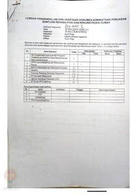 lembar Pengendalian dan Verifikasi Dokumen Administrasi Pencairan Bantuan Rehabilitasi dan Rekons...