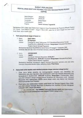 Surat Perjanjian Penyaluran Bantuan Rehabilitasi dan Rekonstruksi Rumah (SPPB) Rusak Berat, Nama ...