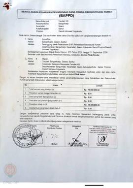 Berita Acara Penarikan/Penggunaan Dana Rehabilitasi/Rekonstruksi Rumah (BAPPD) Rusak Sedang, Nama...