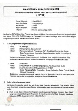 Amandemen dan Surat Perjanjian Penyaluran Bantuan Rehabilitasi dan Rekonstruksi Rumah (SPPB),  Na...