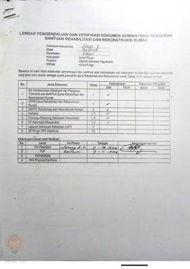 lembar Pengendalian dan Verifikasi Dokumen Administrasi Pencairan Bantuan Rehabilitasi dan Rekons...