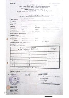 Laporan dari Balai Pengawasan dan Sertifikasi Benih II  Jateng dan DIY tentang pemeriksaan lapang...