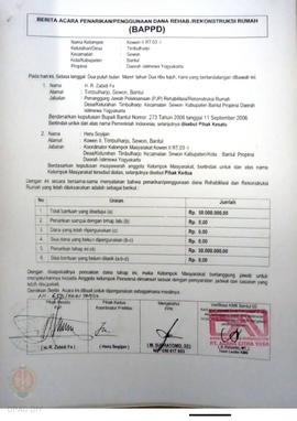 Berita Acara Penarikan/Penggunaan Dana Rehabilitasi/Rekonstruksi Rumah (BAPPD) Rusak Ringan, Nama...