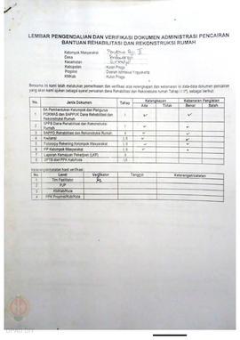 lembar Pengendalian dan Verifikasi Dokumen Administrasi Pencairan Bantuan  Rehabilitasi dan Rekon...