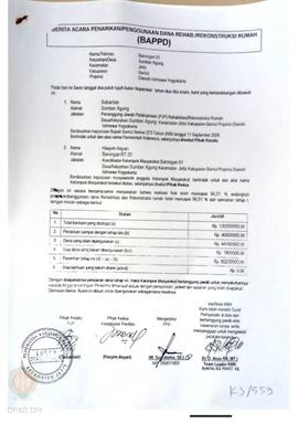 Berita Acara Penarikan/Penggunaan Dana Rehabilitasi/Rekonstruksi Rumah (BAPPD) Rusak Berat, Nama ...