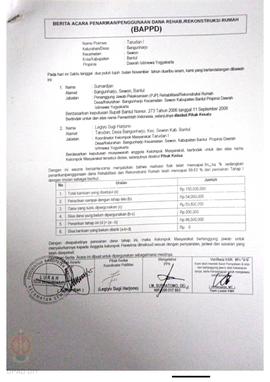 Berita Acara Penarikan/Penggunaan Dana Rehabilitasi/Rekonstruksi Rumah (BAPPD) Rusak Berat, Nama ...