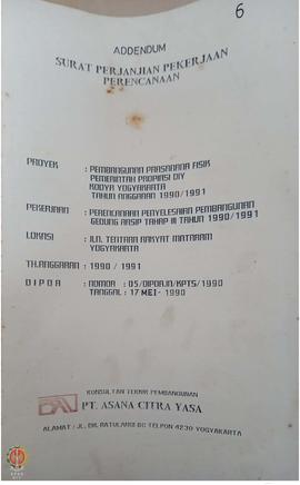 Adendum surat perjanjian pekerjaan perencanaan untuk pekerjaan penyelesaian pembangunan Gedung Ar...