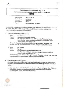 Amandemen Surat Perjanjian Penyaluran Bantuan Rehabilitasi dan Rekonstruksi Rumah (SPPB),  Nama K...