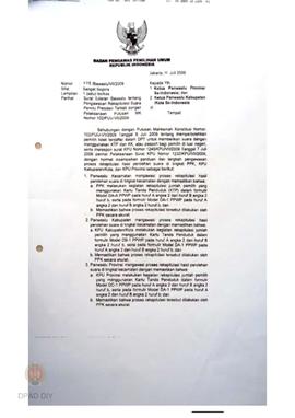 Surat dari Badan Pemilihan Umum RI kepada Ketua Panwaslu Provinsi di seluruh Indonesia dan Ketua ...