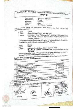 Berita Acara Penarikan/Penggunaan Dana Rehabilitasi/Rekonstruksi Rumah (BAPPD) Rusak Berat, Nama ...