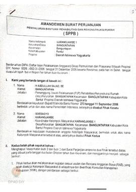 Surat Perjanjian Penyaluran Bantuan Rehabilitasi dan Rekonstruksi Rumah (SPPB)Rusak Berat,  Nama ...