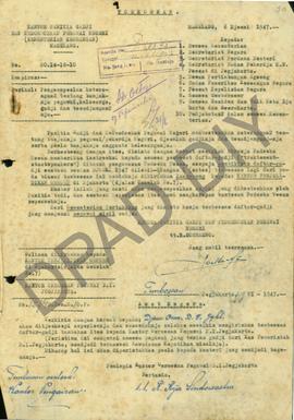 Surat dari Kantor Panitia Gaji dan Kedudukan Pegawai perihal permohonan pengumpulan keterangan–ke...