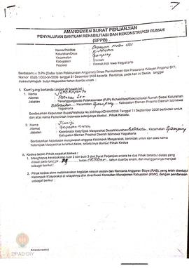 Amandemen Surat Perjanjian Penyaluran Bantuan Rehabilitasi dan Rekonstruksi Rumah (SPPB),  Nama K...