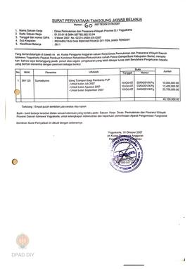 Surat Pernyataan Tanggungjawab Belanja No. 60/957782/04.01/X/2007 dari Pejabat Pembuat Komitmen R...