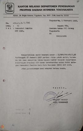 Berkas surat perihal persetujuan Kepala Kantor Wilayah Departemen Penerangan Provinsi Daerah Isti...