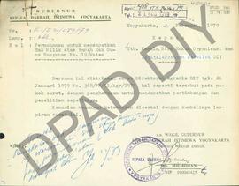 Surat Wakil Gubernur Kepala DIY, Sekretaris Wilayah Daerah kepada Kepala Biro Hukum Organisasi da...