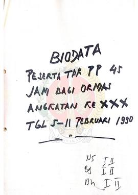 Daftar hadir dan biodata peserta peserta Penataran P-4 Pola Pendukung 45 jam bagi Organisasi Masy...