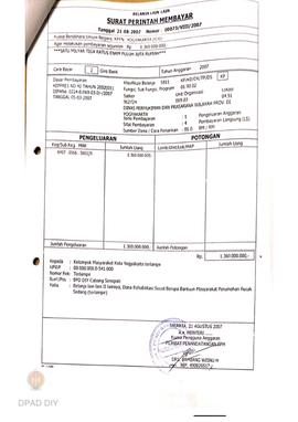 Surat Perintah Pencairan Dana kepada Kelompok Masyarakat Kota Yogyakarta untuk Belanja Lain-lain ...