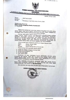 Surat tentang Pemantauan Hak Politik dalam Pemilu  2009