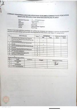 lembar Pengendalian dan Verifikasi Dokumen Administrasi Pencairan Bantuan Rehabilitasi dan Rekons...