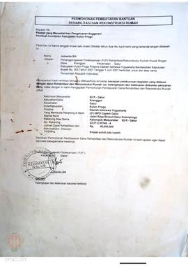 Permohonan Pembayaran Bantuan Rehabilitasi dan Rekonstruksi Rumah, Kelompok Masyarakat Galur 62, ...