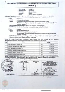 Berita Acara Penarikan/Penggunaan Dana Rehabilitasi/Rekonstruksi Rumah (BAPPD) Rusak Sedang, Nama...