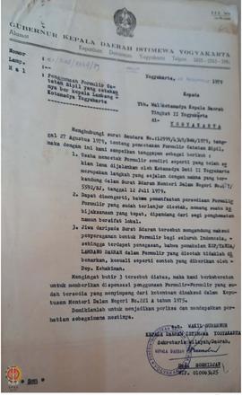 Surat Sekwilda kepada Wali Kotamadya DIY tentang penggunaan formulir catatan sipil yang cetakanny...