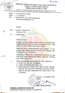 Bendel Surat Permohonan Izin Menyelenggarakan Penataran P-4 Pola Pendukung 45 Jam bagi Mahasiswa ...