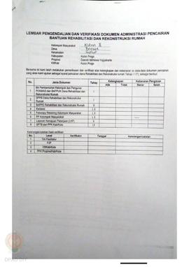 lembar Pengendalian dan Verifikasi Dokumen Administrasi Pencairan Bantuan Rehabilitasi dan Rekons...