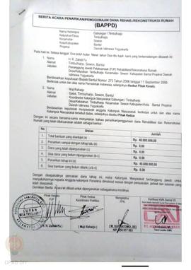 Berita Acara Penarikan/Penggunaan Dana Rehabilitasi/Rekonstruksi Rumah (BAPPD) Rusak Ringan, Nama...